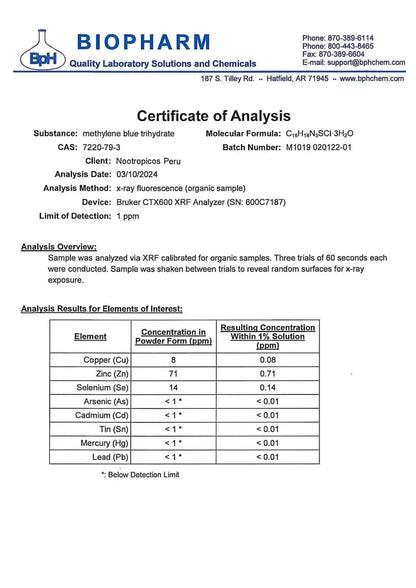 Azul de Metileno al 1% (Grado Farmacéutico) Sagrada Microdosis