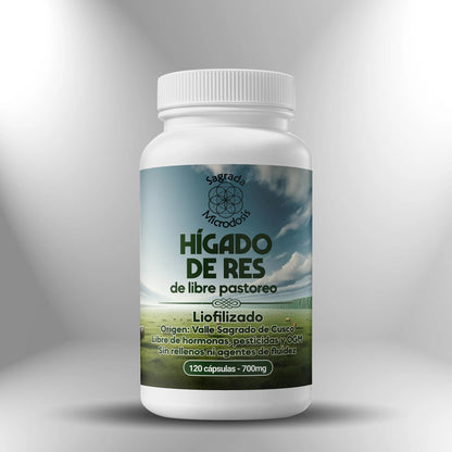 Hígado de res de libre pastoreo (liofilizado) 700mg - 120 cápsulas Sagrada Microdosis