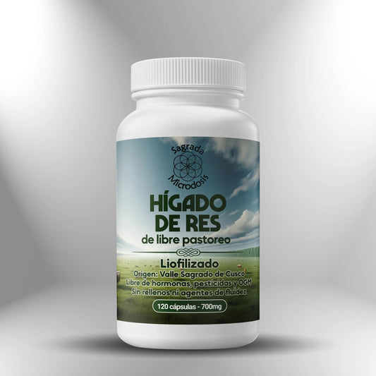 Hígado de res de libre pastoreo (liofilizado) 700mg - 120 cápsulas Sagrada Microdosis
