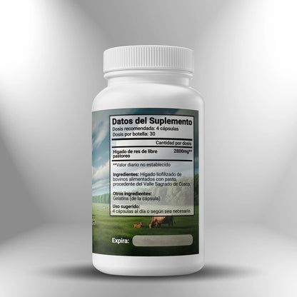 Hígado de res de libre pastoreo (liofilizado) 700mg - 120 cápsulas Sagrada Microdosis