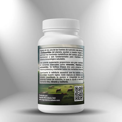 Hígado de res de libre pastoreo (liofilizado) 700mg - 120 cápsulas Sagrada Microdosis