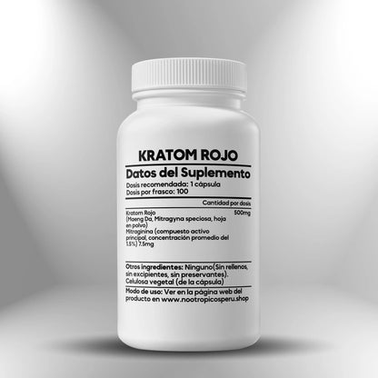 Kratom rojo 500mg (Maeng Da) - 50 y 100 cápsulas Nootrópicos Perú