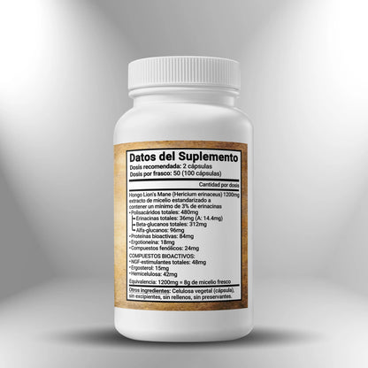 Lion's Mane (extracto de micelio de Melena de León) 600mg ► 100 cápsulas Sagrada Microdosis