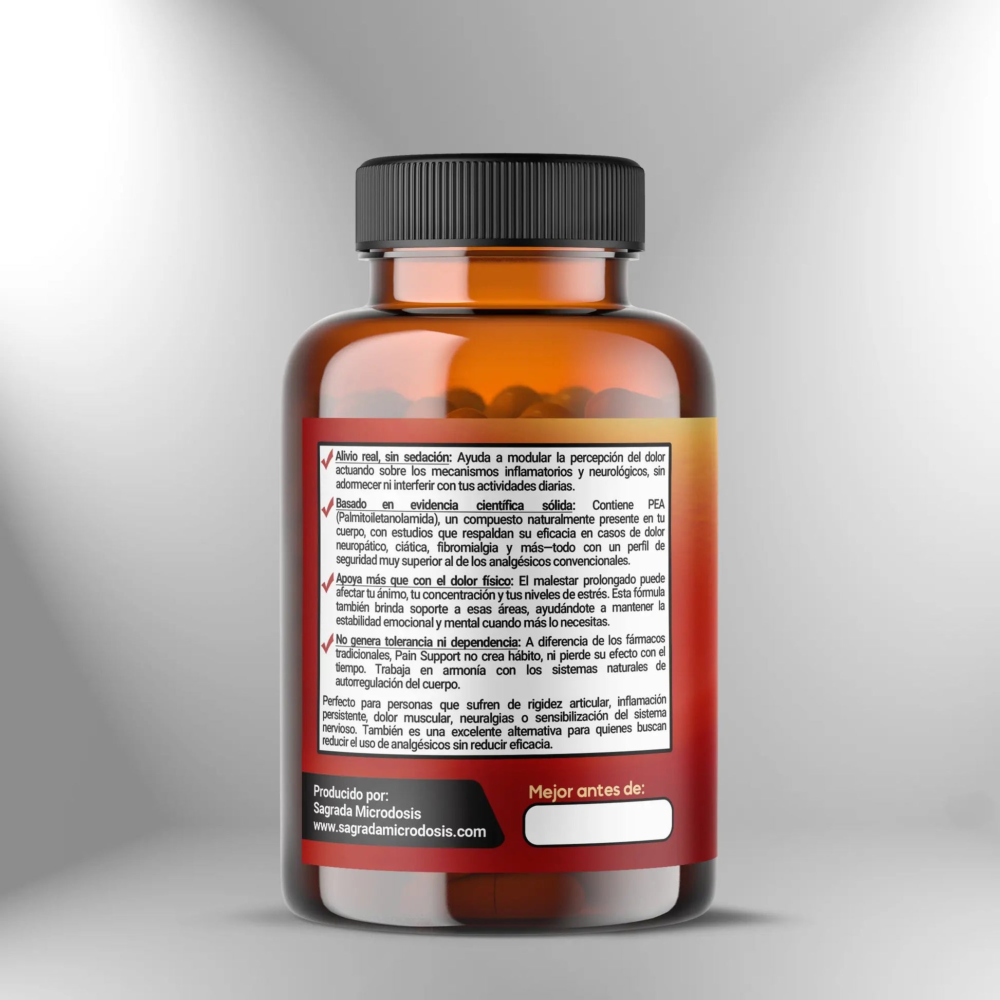 Pain Support (Palmitoiletanolamida): Apoyo para dolor crónico  500mg - 90 cápsulas Sagrada Microdosis